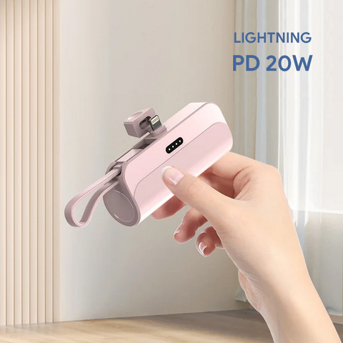 Back Up baterija (univerzalna) prenosiva baterija privezak 5000mAh lightning roze.