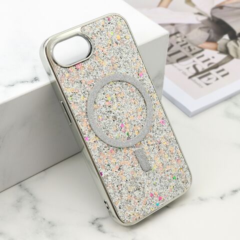 Futrole GLAM GLOW MagSafe - iPhone 16e srebrna (MS).