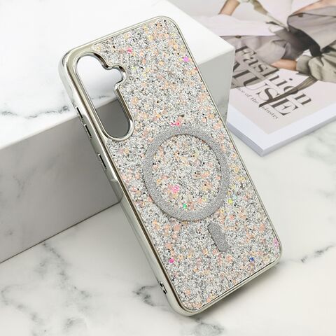 Futrole GLAM GLOW MagSafe - Samsung A556 Galaxy A55 5G srebrna (MS).