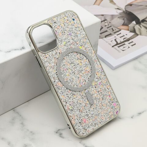 Futrole GLAM GLOW MagSafe - iPhone 11 (6.1) srebrna (MS).